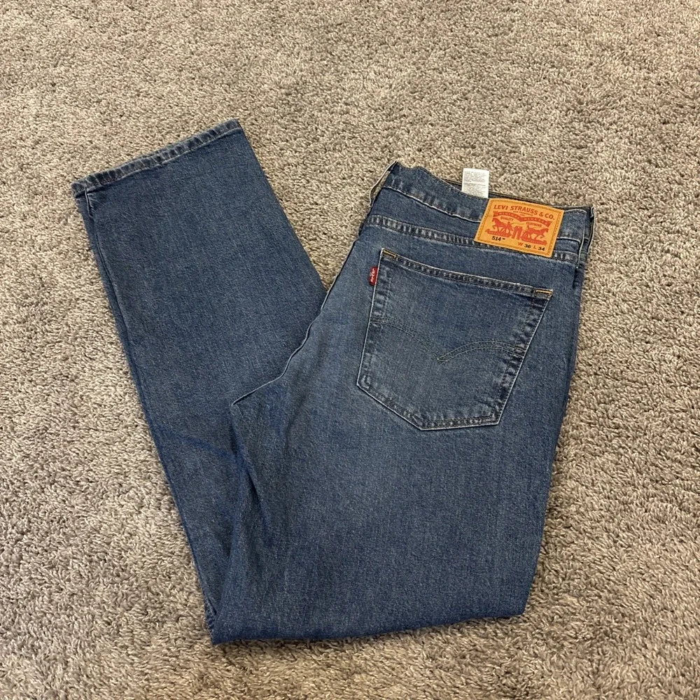 Levis 514 Jeans Mens 36x34 Medium Wash Blue Denim Straight Leg Stretch Comfort